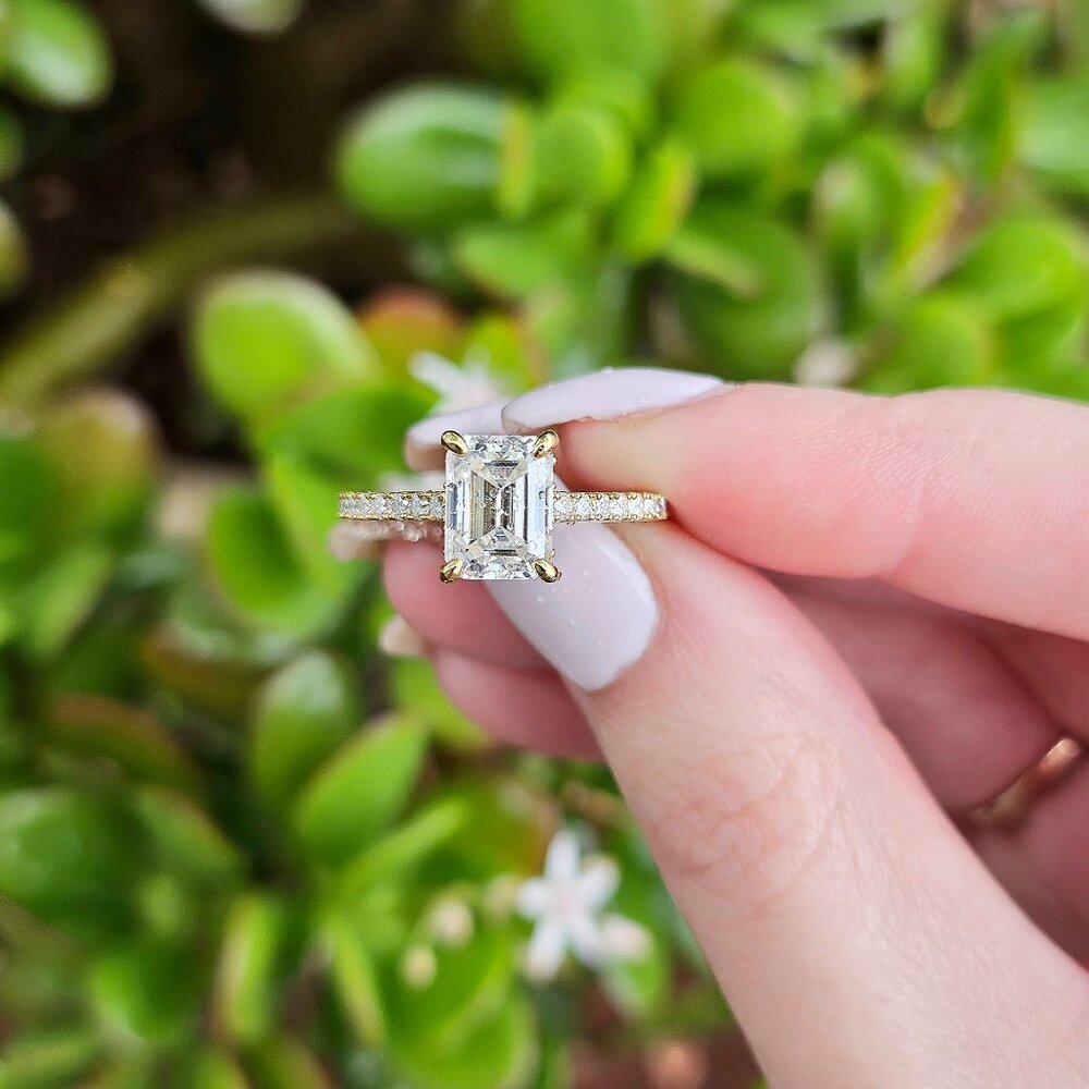 2 CT Rectangle Emerald Cut Moissanite Ring, Sterling Silver, Size 6, Rose Gold - Picture 6 of 8